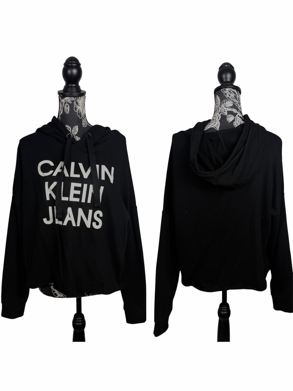 Calvin Klein Jeans black large logo cropped hoodie size XL